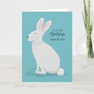 Tarjeta Mamá y papá saludos de Pascua Conejo Blanco