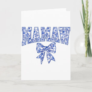 Tarjeta Mamaw Coquette Toile Lazo Azul Floral Día de las M