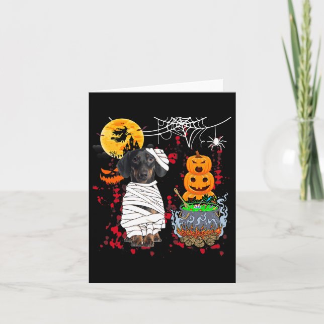 Tarjeta Mami Dachshund Perro Halloween Perro Scary Calabaz (Anverso)