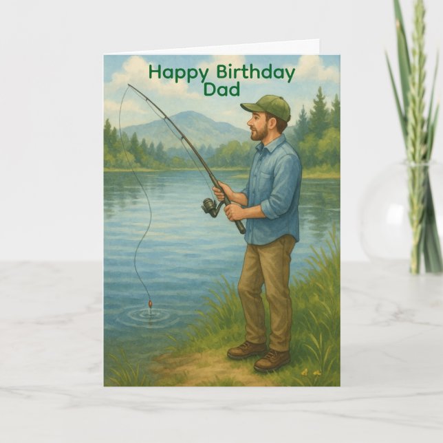 Tarjeta Man Fishing Custom Birthday/Fathers Day (Anverso)