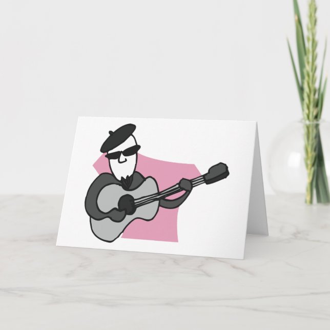 Tarjeta Man Wearing Beret Playing Acoustic Guitar (Anverso)