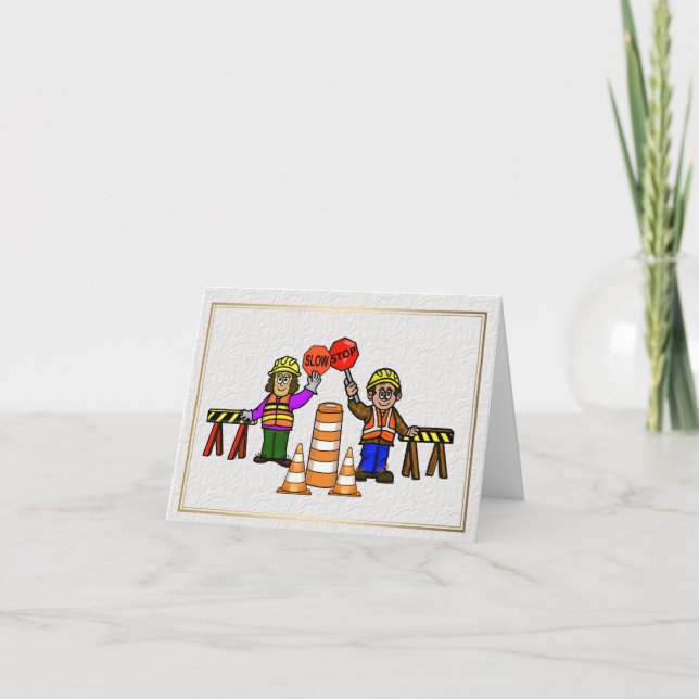 Tarjeta Man Woman Road Workers Romantic Greeting Card      (Anverso)