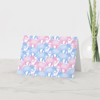 Tarjeta Manada de elefantes en rosa y azul