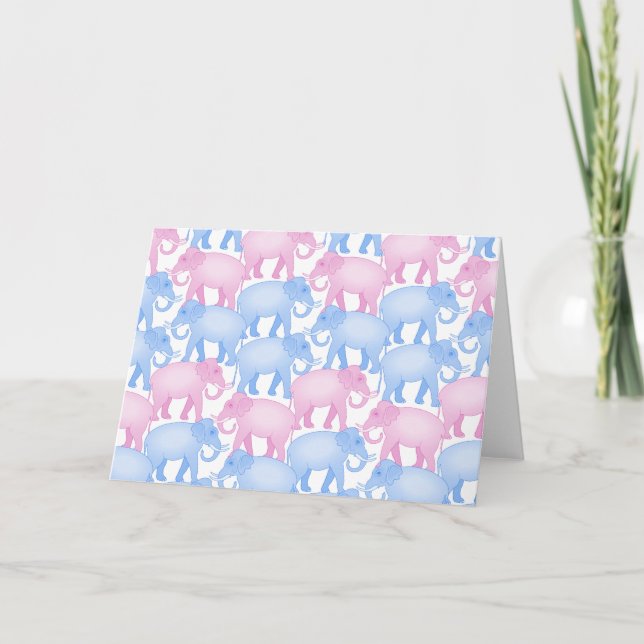 Tarjeta Manada de elefantes en rosa y azul (Anverso)