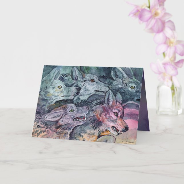 Tarjeta Manada de lobos acuarela  (Orquídea)