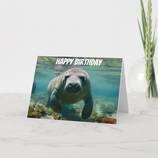 Tarjeta Manatee amazónico nadando sobre el arrecife amazón (Anverso)