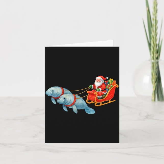 Tarjeta Manatee Santa Christmas Sleigh - Funny Manatee Xma (Anverso)