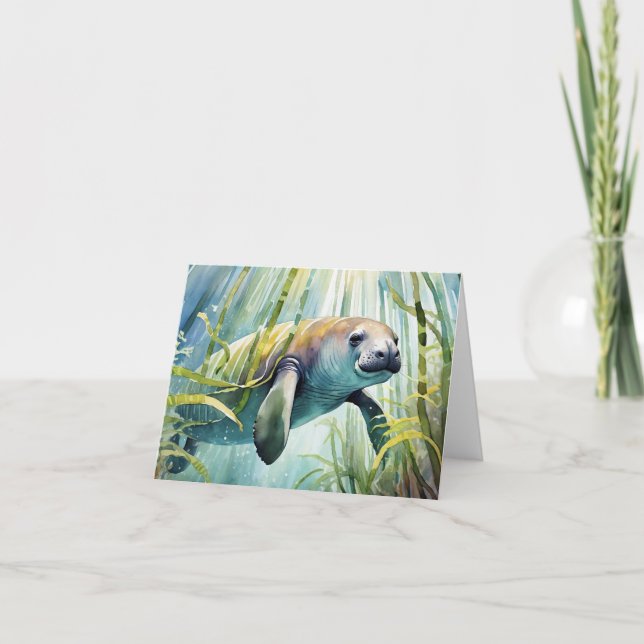 Tarjeta Manatee Watercolor Stationery (Anverso)