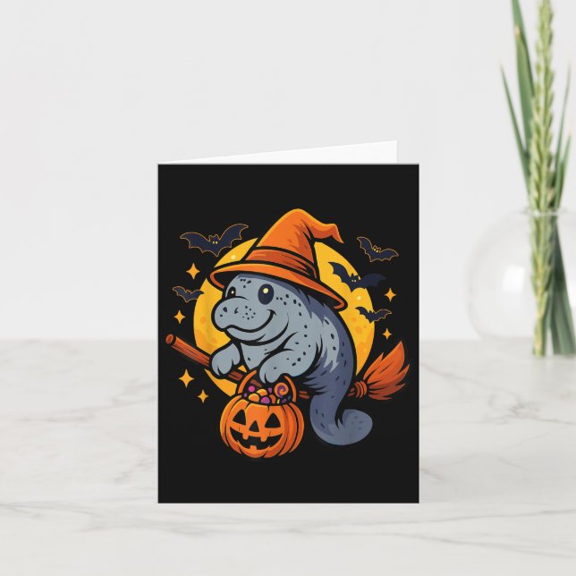 Tarjeta Manatee Witch Hat Pumpkin Halloween Soky Season  (Anverso)