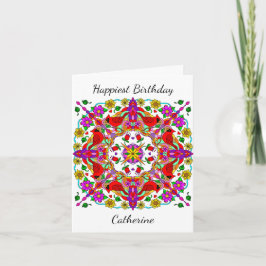 Tarjeta Mandala, cardenal personalizado y flores