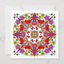 Tarjeta Mandala, cardenal personalizado y flores