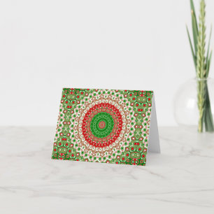 Tarjeta Mandalá Clásico Navideño en Rojo, Verde y Dorado