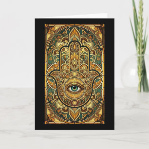 Tarjeta Mandalá de Vidrio Manchado Mano Hamsa Meditación E