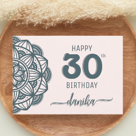Tarjeta Mandala elegante Verde azulada y rosa