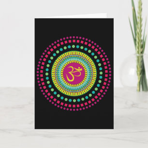 Tarjeta Mandalá Espiritual Yoga Símbolo Om Rosa Y Verde Je