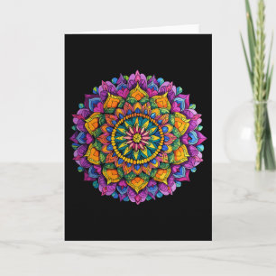 Tarjeta Mandala Floral Zen Patrón Circular Vibrante 