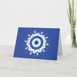 Tarjeta Mandala griega malvado Ojo Azul Blanco