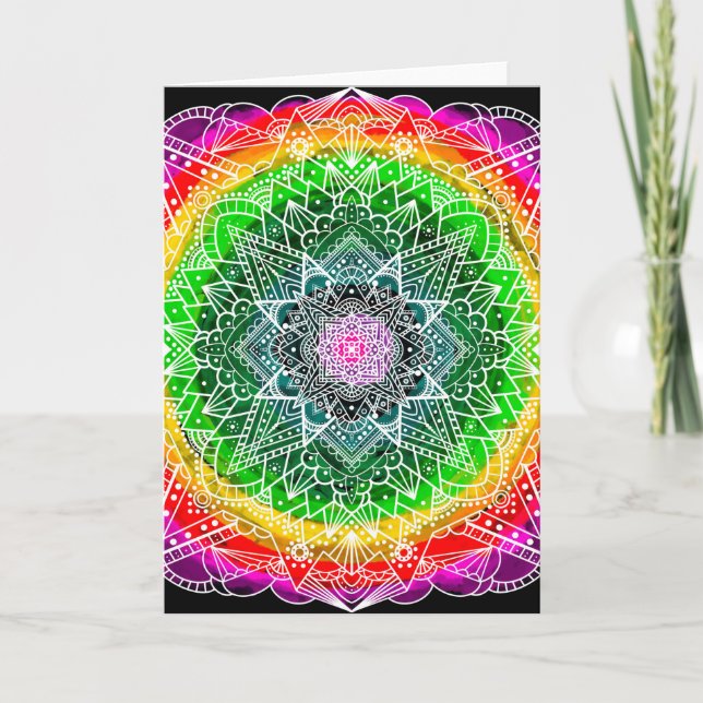 Tarjeta Mandala mística de colores alegres (Anverso)