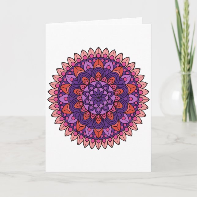 Tarjeta Mandala púrpura y rosa (Anverso)
