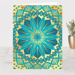 Tarjeta Mandalas de Flor de Oro Azul