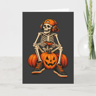 Tarjeta Mandos de Halloween para jugadores con esqueleto e