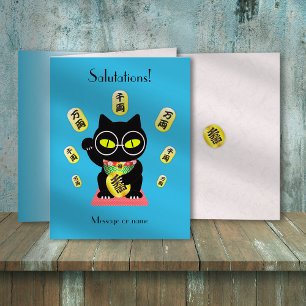 Tarjeta Maneki Neko Lucky Poilue Bienvenida Doble Saludo