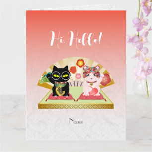 Tarjeta Maneki Neko Lucky Poiluna Saludo Doblado
