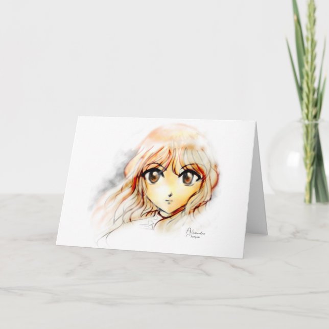 Tarjeta Manga Anime Chica boceto ojos grandes kawaii lindo (Anverso)