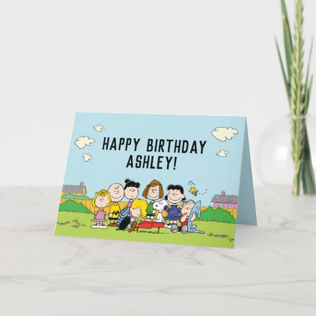 Tarjeta Maní | Cumpleaños de Charlie Brown y Gang (Anverso)