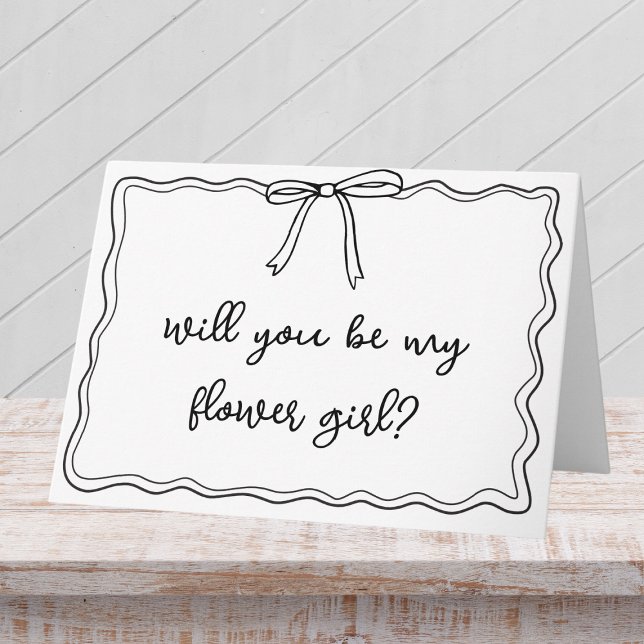 Tarjeta Mano caprichosa dibuja propuesta de chica de flor  ("Ask your flower girl  in style with this chic, hand-drawn bridal party proposal card.)