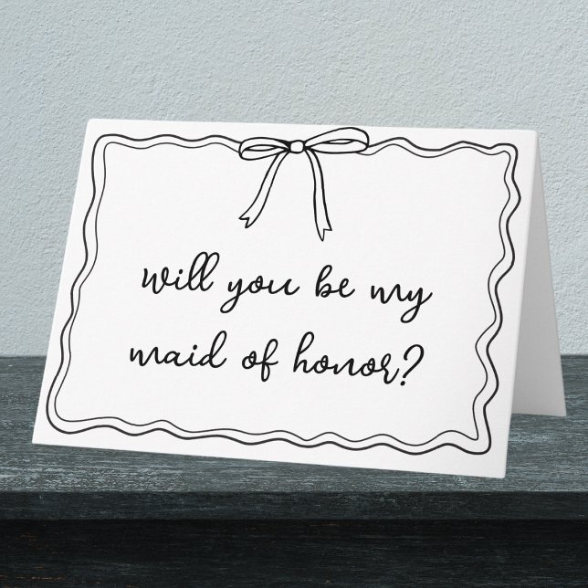 Tarjeta Mano caprichoso dibuja una propuesta de honor (Make your bridesmaid proposal unforgettable with a charming, minimalist bow design.)