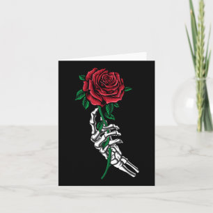 Tarjeta Mano De Esqueleto Con Un Bolsillo De Rosa Roja Hal