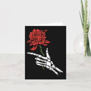Tarjeta Mano De Esqueleto Con Una Rosa Roja