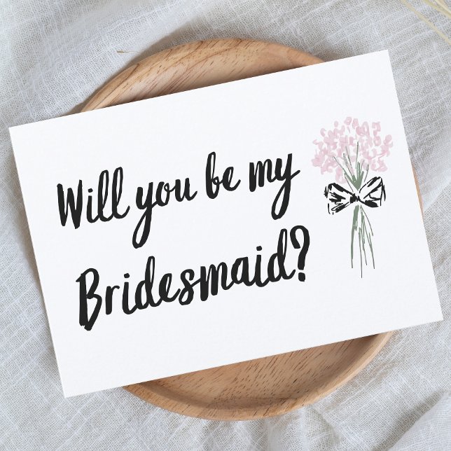 Tarjeta Mano de moda dibujada, será mi propuesta de la dam (Sweet and charming card featuring a delicate bouquet design, perfect for your bridesmaid proposal.)