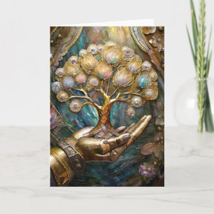 Tarjeta Mano De Robot Dorado Sosteniendo Árbol De Vida Dor