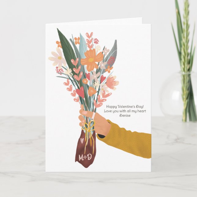 Tarjeta Mano sosteniendo ramo floral de San Valentín 2 fot (Anverso)