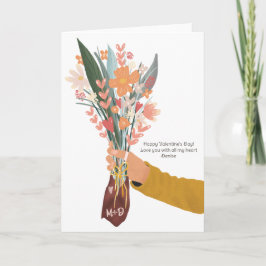 Tarjeta Mano sosteniendo ramo floral San Valentín 2 fotos