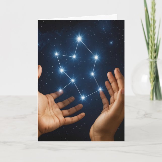 Tarjeta Manos de cumpleaños con constelación de estrellas (Anverso)