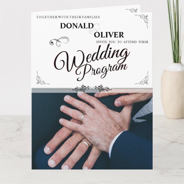 Tarjeta Manos de una pareja Boda gay con anillos (Anverso)