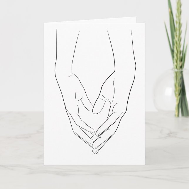 Tarjeta Manos Manos Corazón Línea Mínima Arte Amor Cuto (Anverso)