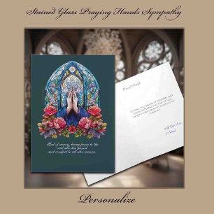 Tarjeta Manos rezando en vidrio emplomado para condolencia