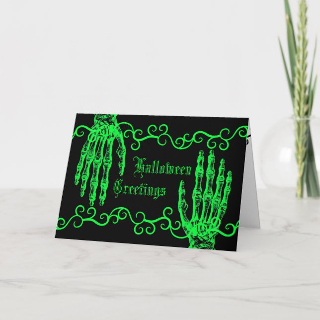 Tarjeta Manos zombi de Halloween verde neón espeluznante (Anverso)