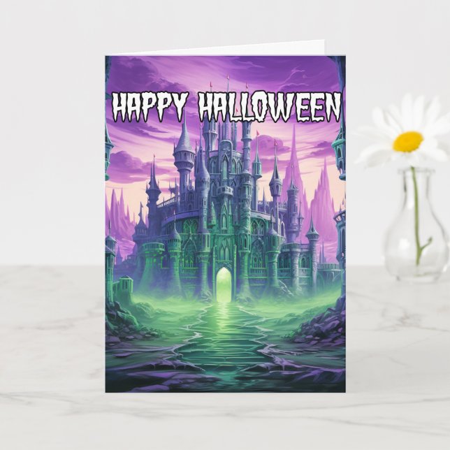 Tarjeta Mansión inquieta y embrujada | Feliz Halloween (Planta pequeña)