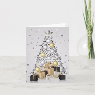 Tarjeta Manta de árbol de Navidad de plata y oro