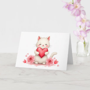 Tarjeta Manta de San Valentín de Gatito Blanco Dulce con C