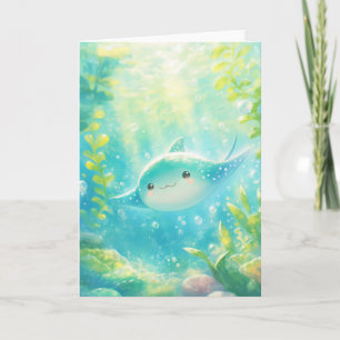 Tarjeta Manta Raya Juguetona Nadando en Aguas de Coral