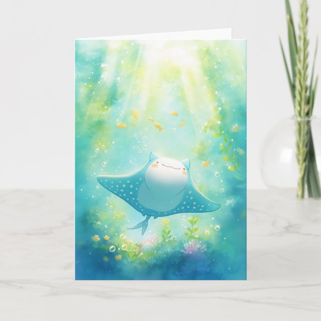 Tarjeta Mantarraya Sonrojada Deslizándose a Través del Mar (Anverso)