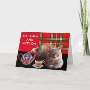 TARJETA "MANTÉN LA CALMA Y GATITO ENCIMA",TARTÁN ROJO,FI E