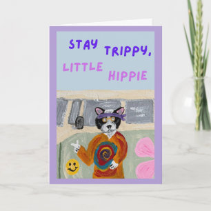 Tarjeta Mantén la onda, pequeño gato de etiqueta hippie