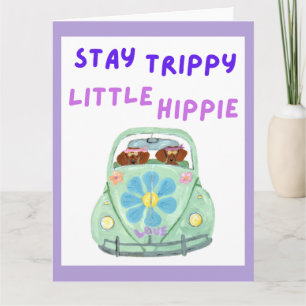 Tarjeta Mantén la onda, pequeño hippie Dachshunds en coche